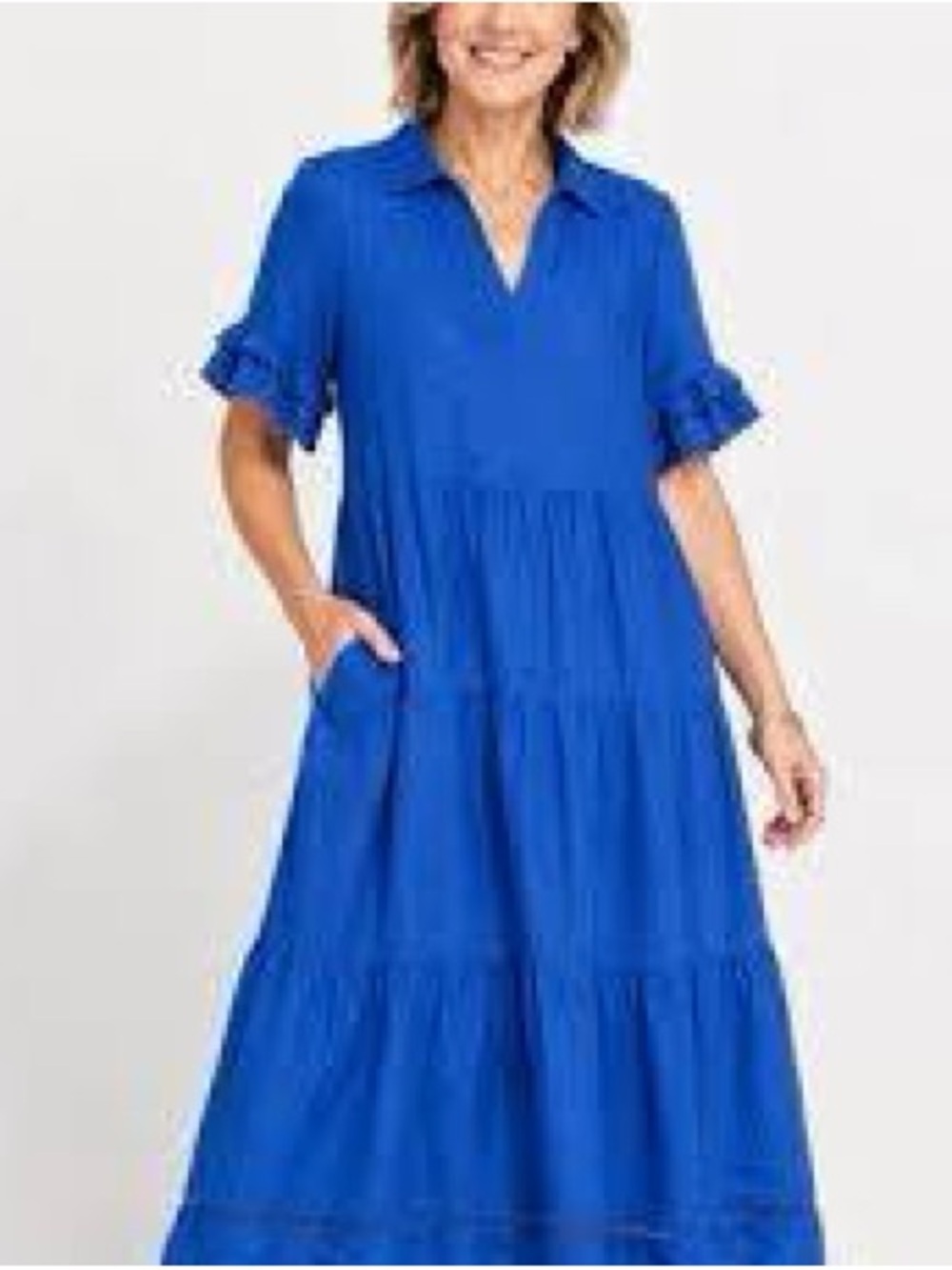 Chico's Bright Royal Blue Tiered Maxi Dress